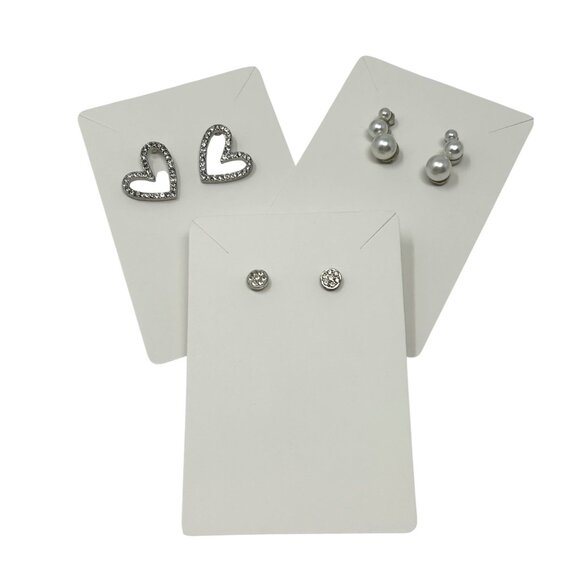 3 Pair  Elegant Stud Earring Sets: Heart, Pearl, and Crystal Gem Stone‎ Designs - Picture 1 of 5